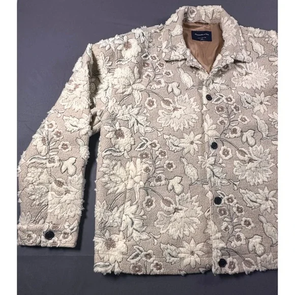 Abercrombie & Fitch Floral Tapestry Workwear Jacket Tan Cream XXL AF-1892